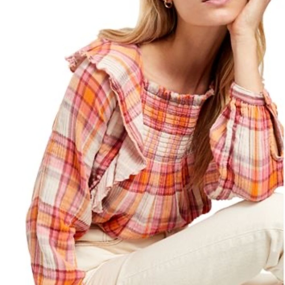 Free People Siena Plaid Pullover Top